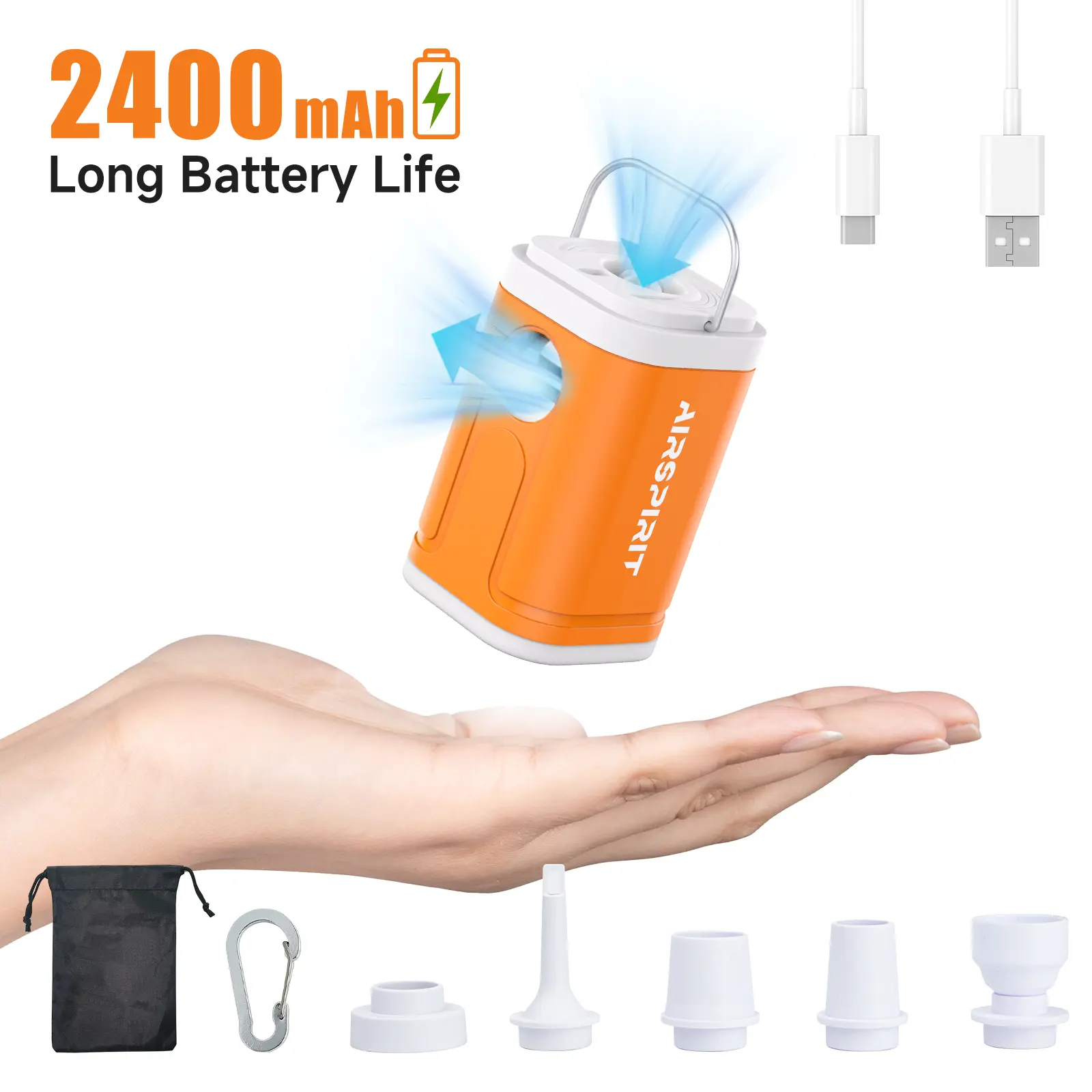 2400mAh Long Battery Mini Portable Air Pump – 30W High Power Inflation & Suction, 0.5PSI 180L/min Fast Air Pump for Air Mattresses, Pool Floats & Storage Bags, Tiny Cube 02 Rechargeable