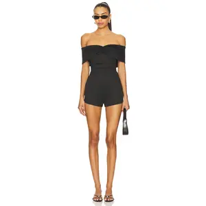 superdown Cher Off Shoulder Romper in Black black