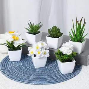 Artificial Potted Plant, 6 Counts Mini Fake Potted Succulent, Artificial Potted Flower, Decorative Plant for Home Living Room Bedroom Dining Room