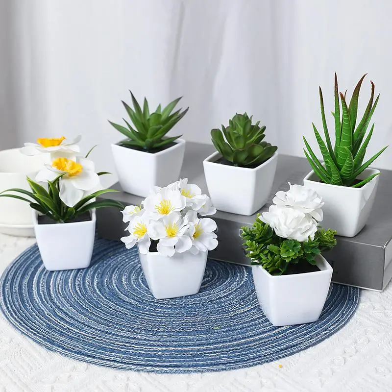 Artificial Potted Plant, 6 Counts Mini Fake Potted Succulent, Artificial Plants, Artificial Potted Flower, Decorative Plant for Home Living Room Bedroom Dining Room, Artificial Floral Plant