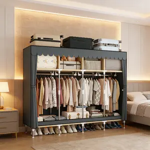 Large Portable Armoire WardrobeCloset with 4 Hanging Rods & LockersMetal Storage Rack 16.7 in Wide for Clotheswith Dust Cover metal garment rackPortable Magnetic Wardrobe ClosetOrganizer Portable Large Closet Organizer