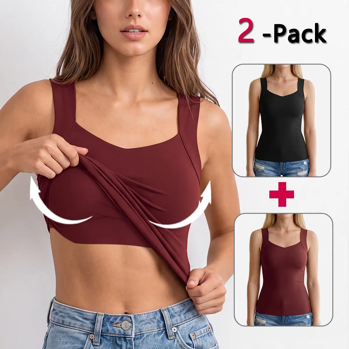 V FOR CITY Women Camisole High Stretchy Seamless Built-in Bra Tank Tops V Neck Casual Basic Tanks