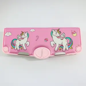 Portable Unicorn Stationery Box, Multifunctional Button Closure Design, Large Capacity Cartoon Pencil Storage Box for Students, School Classroom Supplies