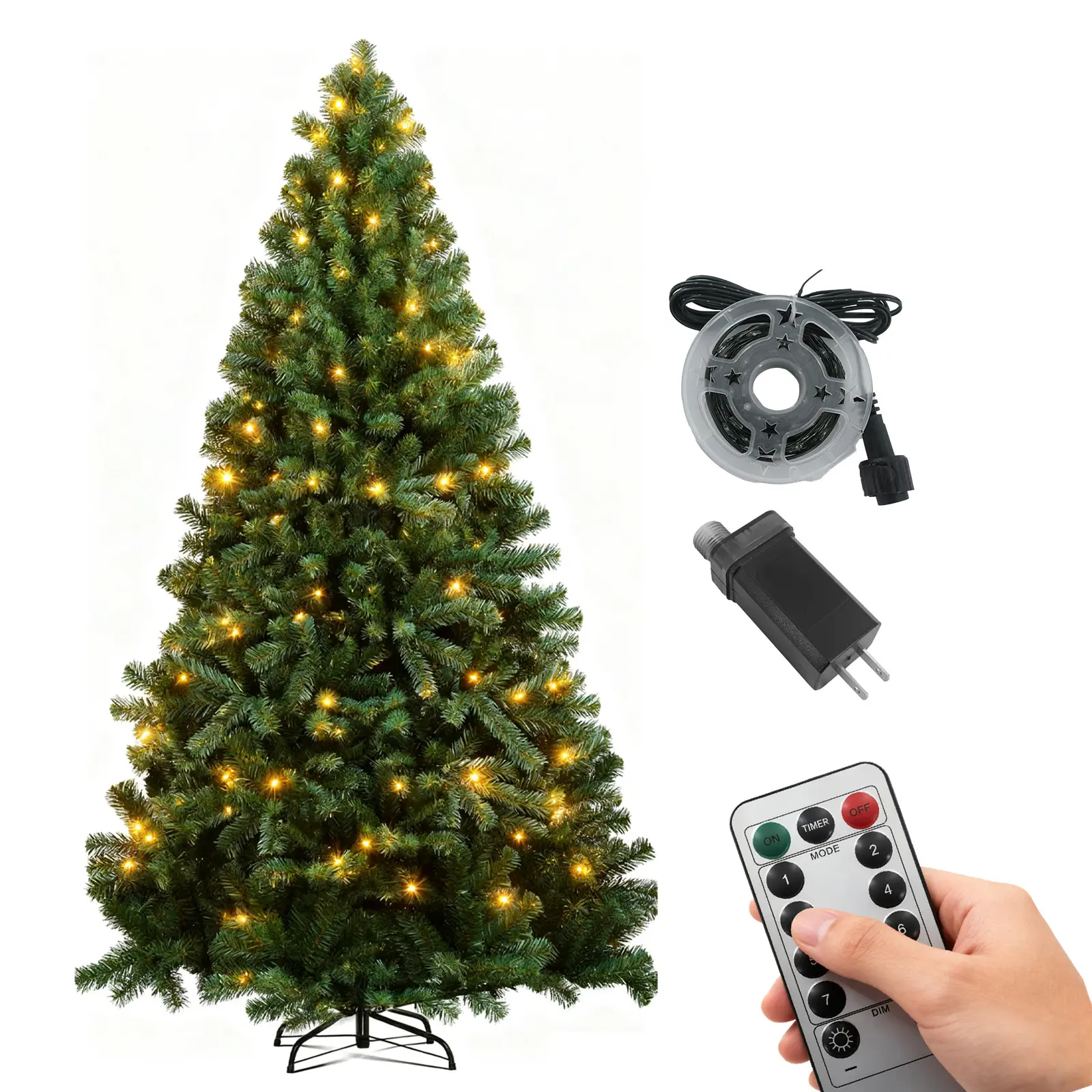 Pre-Lit Artificial Christmas Tree, Hinged Spruce Xmas Full Tree with 200 LED Multicolor Lights for Indoor Home Office Decoration