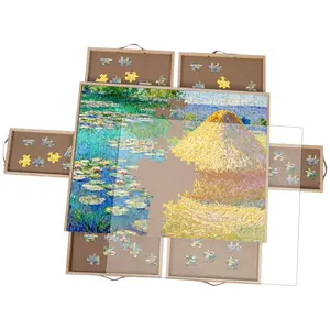 1500 Pieces Rotating Puzzle Board for Adults and Kids, 35" x 27" Wooden jigsaw Puzzle Table, 6 Drawers, Spinning Puzzle Board- Perfect Birthday