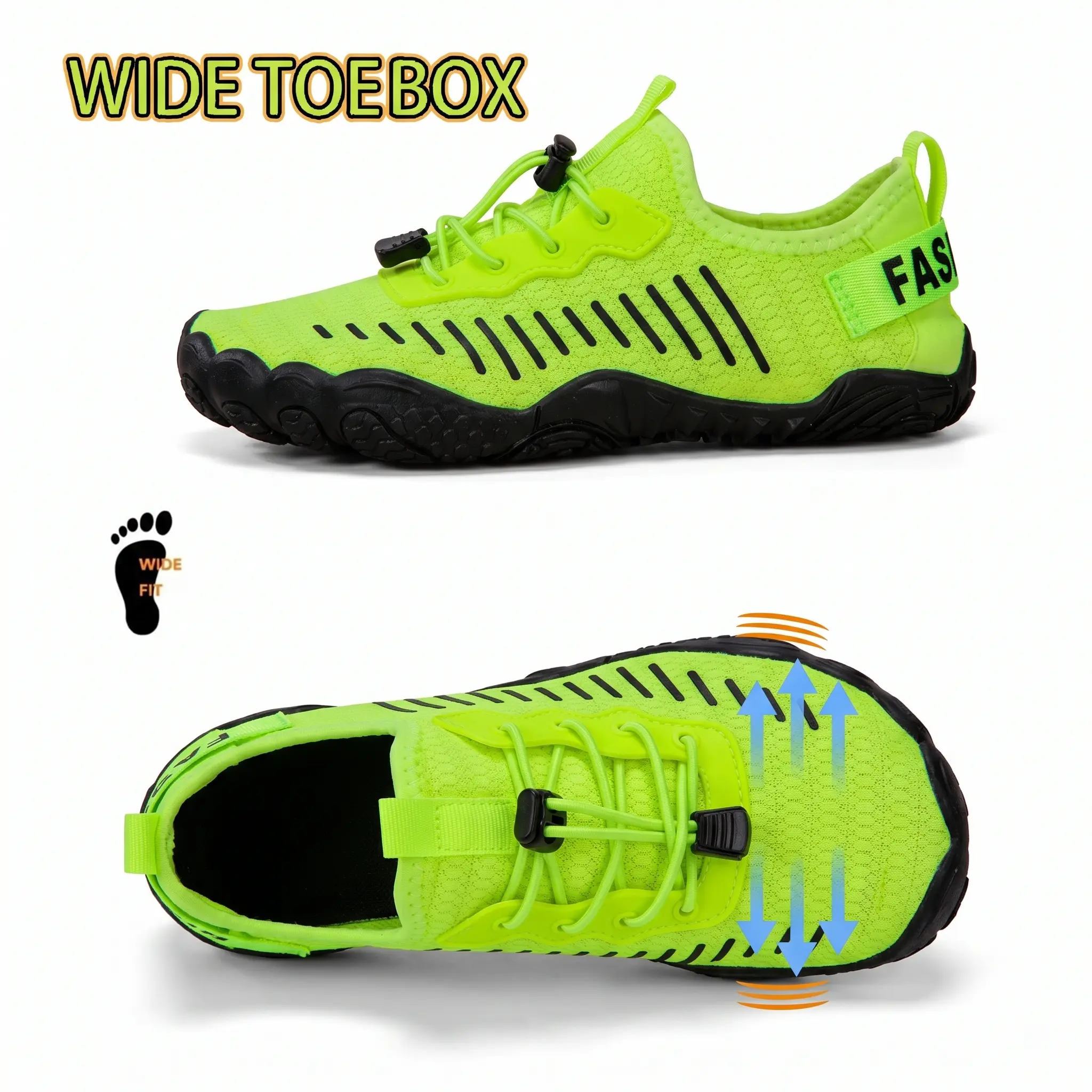 Women’s Wide Toe Box Breathable Quick-Dry Water Shoes, Non-Slip Barefoot Aqua Sneakers, Lightweight Comfort Footwear for Hiking, Camping, Beach, Pool, River Trekking & Running, Ideal for Wide Feet & All Water Activities