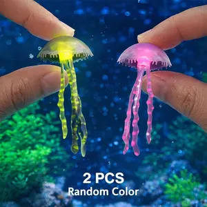 2 Piece Glow-In-The-Dark Jellyfish Aquarium Decor, Multi-Color Fluorescent Floating Fish Tank Ornament, Fish-Friendly Material, Professional Underwater Scenery, Fish Tank Decorations