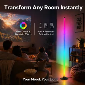 Smart RGBIC LED Floor Lamp with Segmented Rainbow Lighting, Timer and Night Light Mode, APP Control and Remote Control, Modern Corner Lamp for Home Office, Bedroom, Living Room, Gaming Room, Studio and Entertainment Space