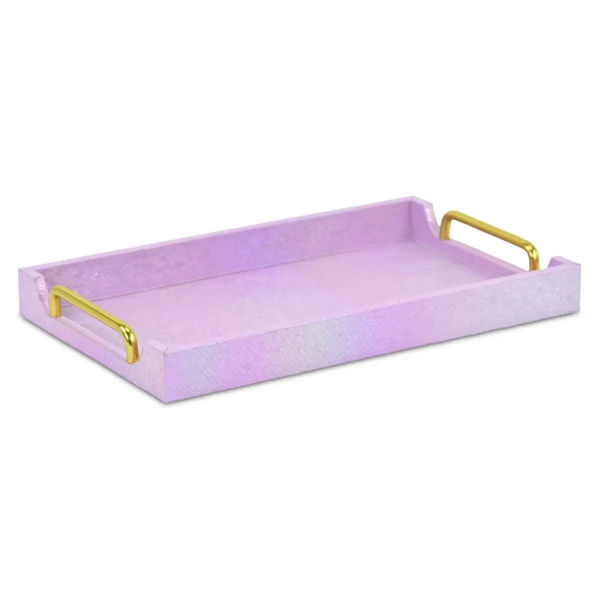 Cheungs 6183P Nimue Rectangular Seascale Pattern Iridescent Metal Serving Tray with Gold Hardware, Ideal for Coffee & Plates Display, Wood