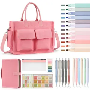 Large Bible Bag with Cover Case for Women, Church Tote Bag with Shoulder Strap, Bible Journaling Supplies Study Kit with Highlighters, Pens, Tabs, Christian Gifts for Women