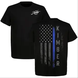 Kimber Thin Blue Line Flag T-Shirt Patriotic USA Police Support 2A Gun Shirt Veteran Gift Tactical Streetwear
