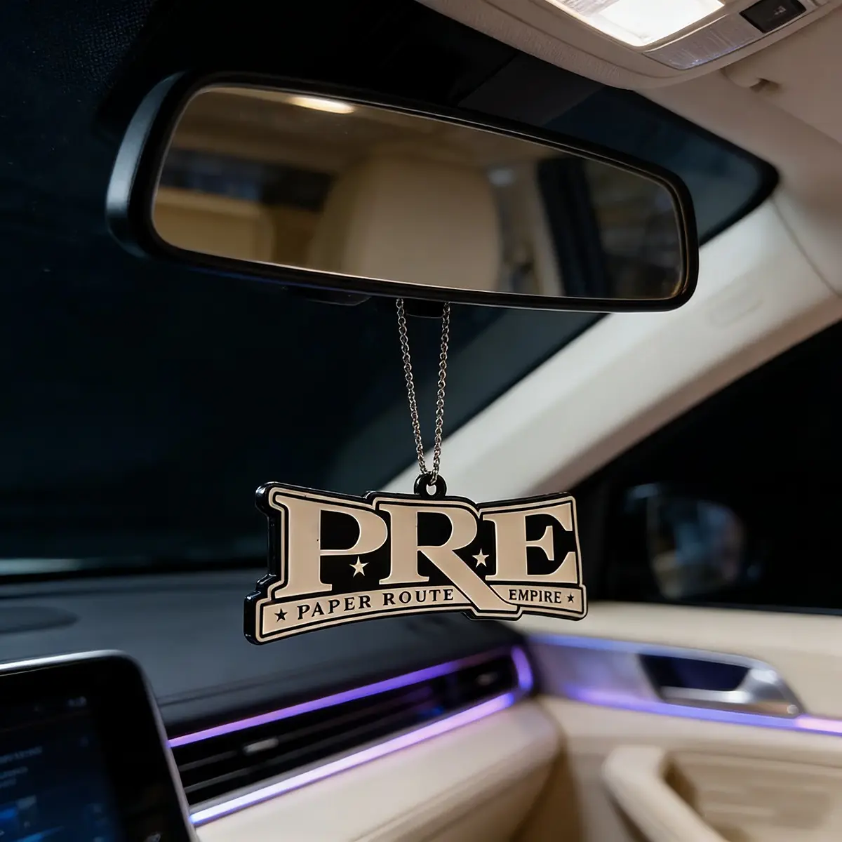 P.R.E. Paper Route Empire 3D Metal Badge, Car Rearview Mirror Hanging Ornament, Boujee Car Interior Accessories Decor, Car Hanger Ornament