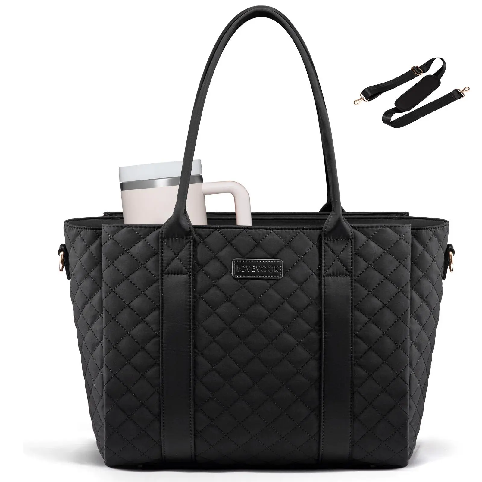 LOVEVOOK Teacher Handbag Tote Bag for Women, Large Capacity Quilted Work Bag, Multi-Compartment Laptop Bag, Large Adjustable Strap Shoulder Bag, Multi-Function Multi-Purpose Suitable for Travel