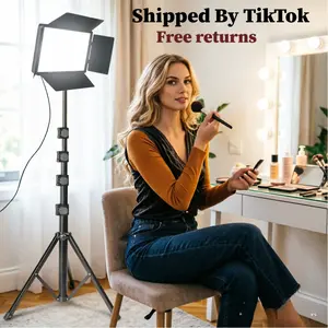 10-inch Square LED Video Lights with 61-inch Extendable Tripod Stand, 3 Modes Fill Lighting, Adjustable Flexible Legs, Phone Holder for Makeup Tutorials, Studio Vlog Live Streaming