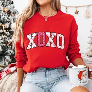 Preppy Valentines Day Sweatshirt, XOXO Sweater, Women's Retro Valentine Crewneck, Hugs and Kisses Pullover, Pink Valentine Sweater - LORA ATCHER