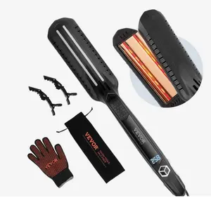 VEVOR Straightener, 1.5-inch Titanium Flat Iron, Dual Infrared Straightener Flat Iron with LCD Display and 19 Temp Levels - 210 ° F to 450 ° F, Dual Voltage 110V/240V