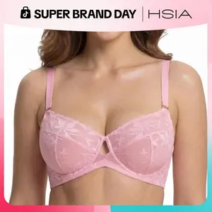 HSIA Petalia Plus Size  Unlined Seamless Semi Sheer Lace Underwire Balconette Demi No Padded Bra with High Elastic Fabric Delicate Lace Trim Cutout & Convertible Multiway Adjustable Straps