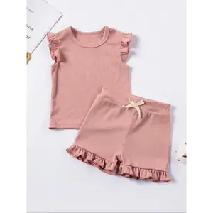 Toddler Girl's Butterfly Sleeve Top & Bow Decor Ruffle Shorts Set, Summer Clothes, Cute Two-piece Outfits for Summer, Kids Clothes for Daily Wear