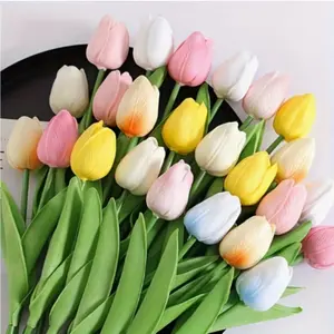 Valentine's Day Realistic Touch Tulip Artificial Flowers Decorations, Tabletop Home Ornament Arrangement, No Container Included