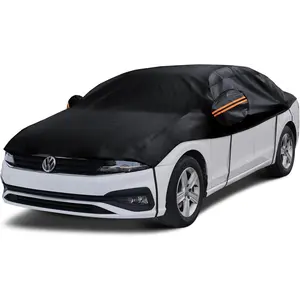 Half Car Cover Sedan, Hail Protector Car Cover with Cotton Liner, Sunroof & Windshield Cover for Ice and Snow, All Weather Vehicle Body Cover for Sun, Rain, Dust durable auto accessory