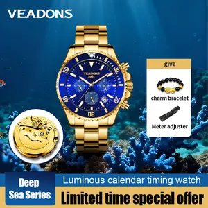 【dealsforyoudays】VEADONS Men's  Chronograph Business Dress Quartz Stainless Steel Water Resistant Luminous Date Wristwatch Deep Sea Series with Charm Bracelet & Meter Adjuster green face watch Luxury Men's Green Dial Dress Watch fashionable wristwatch