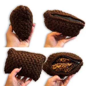 Brown Cheetah Print Crocheted Stash Bag - Durable Padded Storage for Handmade Items - Compact 5x7 Dime Bag