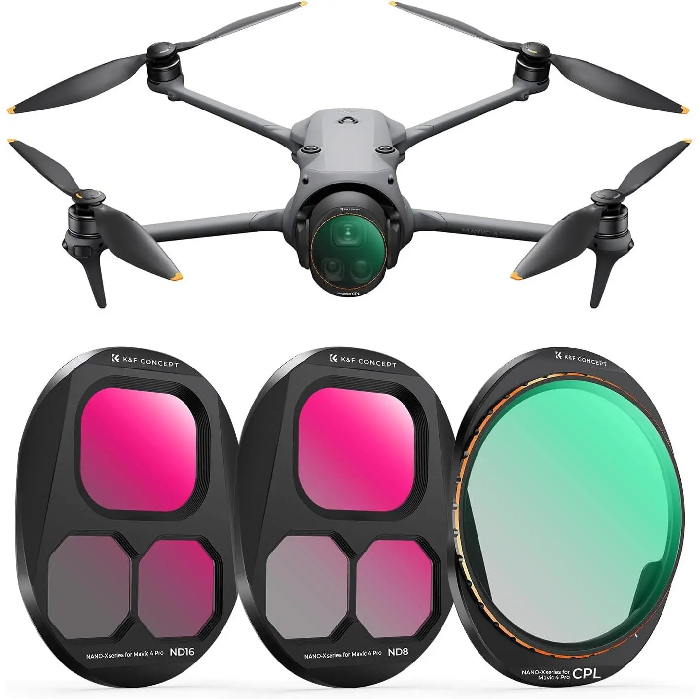 K&F CONCEPT Upgrade 3 Pack ND CPL Filters Kit with CPL ND8 ND16 Multi Coated HD Optical Glass Filter Compatible with DJI Mavic 4 Pro Drone Camera Lens Accessories