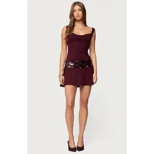 Edikted Women's Sequin Backless Cowl Neck Mini Dress