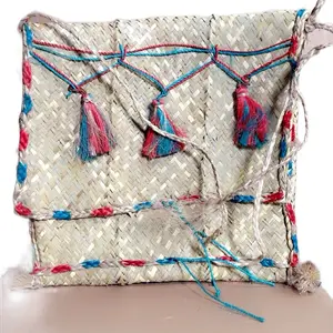 Makout Bag - Handcrafted Bag with Tassels, Featuring Red and Blue Accents, and Natural Fiber Material