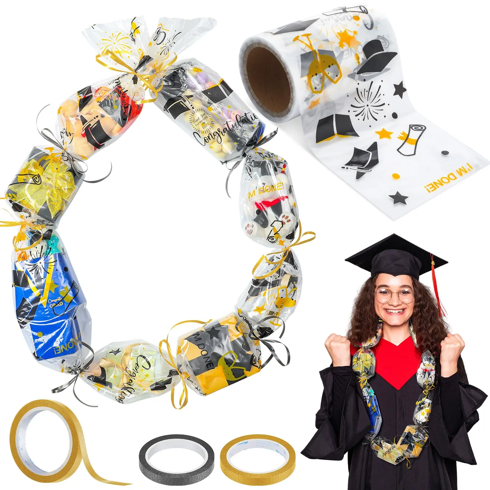 Kindergarten Graduation Leis for Class of 2026, 65.6 ft x 5.9 in, NO-Candy Leis Tubing Kit for Preschool 5th Grade High School Graduation Gifts Graduation Candy Lei Making Kit Supplies with 2 Color Ribbons for DIY Class of 2026 Graduation Party Favors