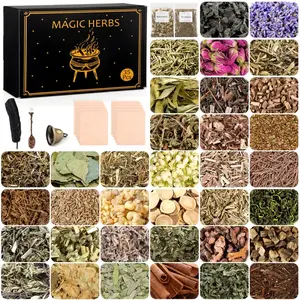 2026 New Witchcraft Supplies Set, 38-piece Witch Starter Set, including Wiccan supplies and tools, 35 pieces of organic dried herbs, 1 crystal spoon, 1 black feather, and 1 bell;