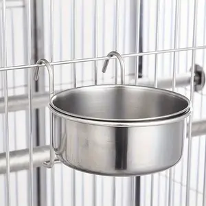 A non-spillable stainless steel hanging dog bowl with gripper, hanging dog cage feeding basin to protect the neck, Hanging Feeder