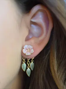 Stereo Peach Blossom Leaf Bordered Dangle Earrings, Alloy Baking Paint Bohemian Cute Style Drop Earrings for Women, Fashion Jewelry for Party, Daily Decor