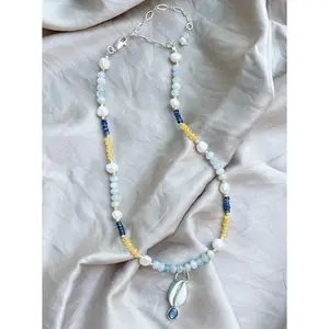 Cowrie Shell Blue Kyanite Mermaid Necklace