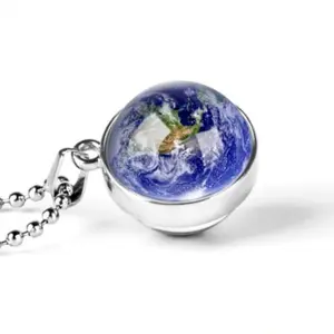 Earth Glass Ball Pendant Necklace