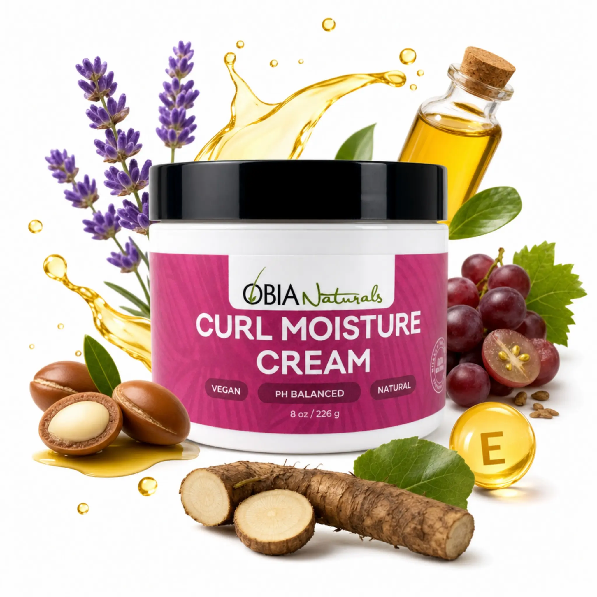 OBIA Naturals Curl Moisture Cream – Lightweight Leave-In Conditioner for Curly Hair, Frizz Control, Type 3–4, 8 oz