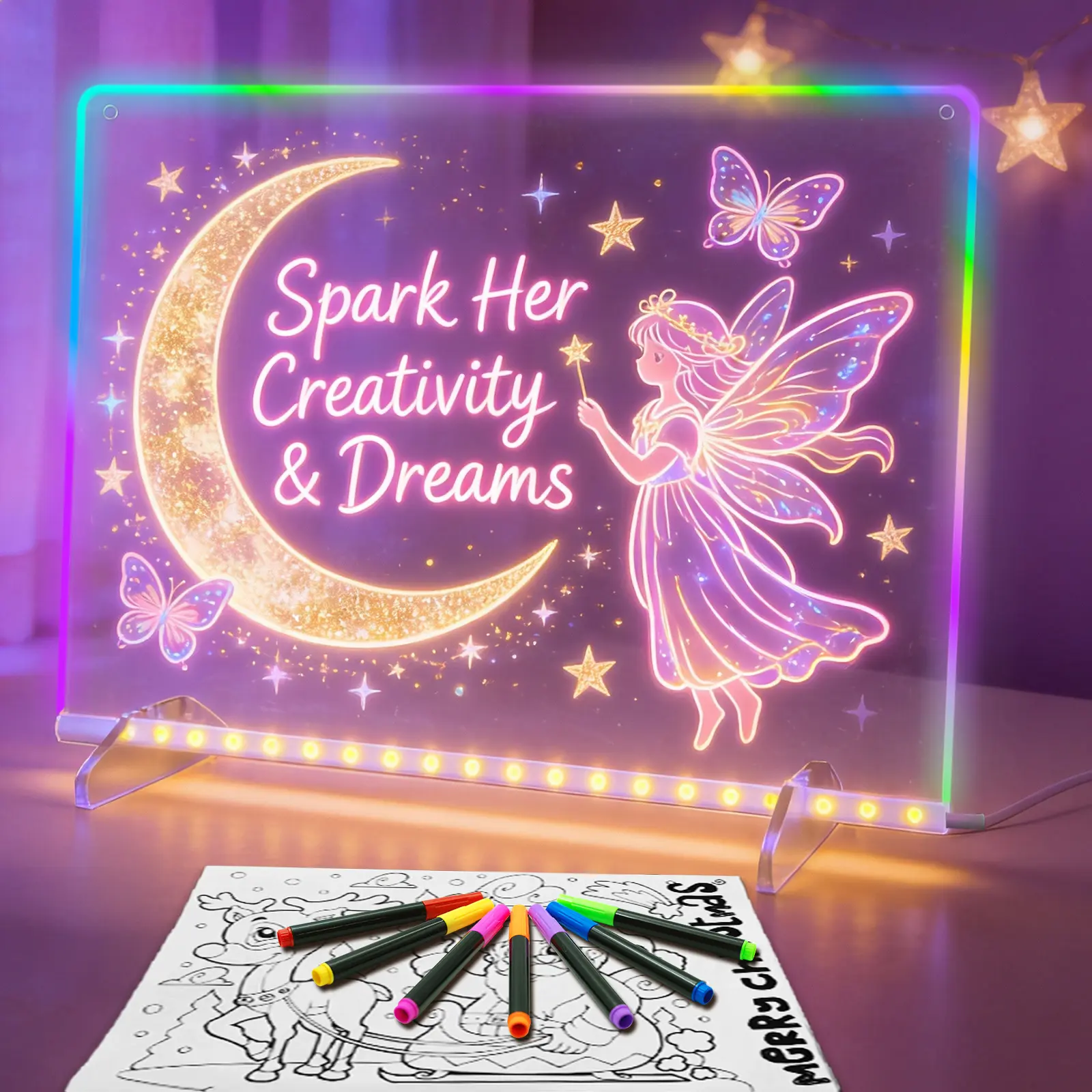 【US】Lumiboard LED Drawing Board for Kids Gift, Glow Doodle Board with Neon Markers, Reusable Light Up Acrylic Board for Birthday and Holiday Gifts