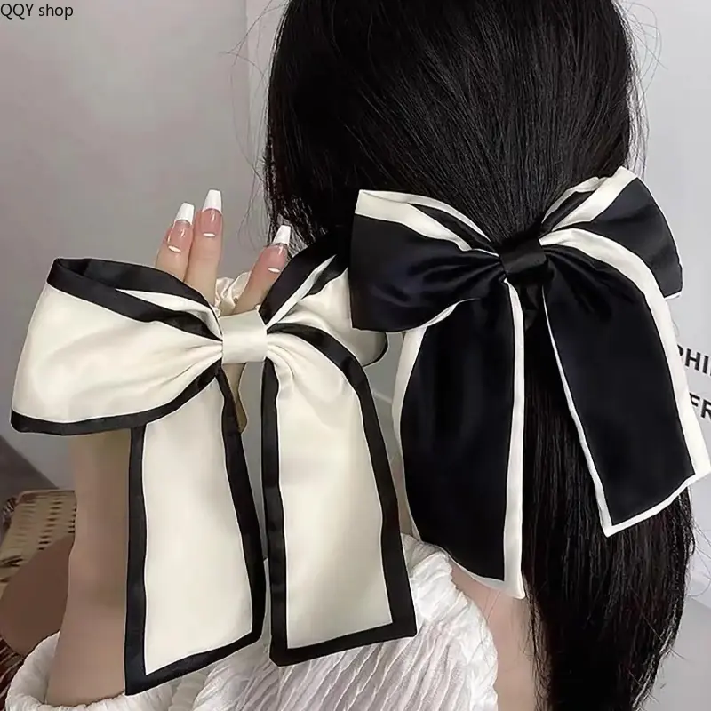 2Pcs Large Bowknot Hair Ties, Elegant Contrast Trim Scrunchies, Sweet Aesthetic Hair Accessories for Women, High Stretch Elastic Design, Chic All-Match Hair Bows, Versatile Daily Essentials for Casual Looks, Dating, Party and Everyday Soft Styling