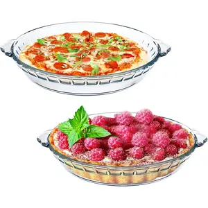 2-Pack 8" Round Glass Baking Dish Set Pie Pan for Dinner Baking and Serving with Easy Grab Handle