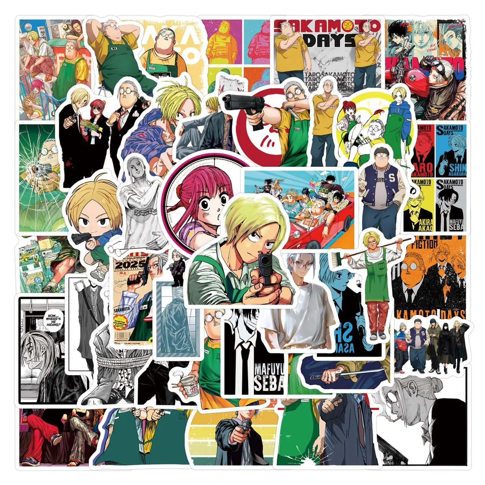 55pcs Cartoon Stickers for Luggage Water Bottle Phone Case, Waterproof Sakamoto Days Comics Decals, Daily Life Anime Art Decorations, Cellphone Accessories