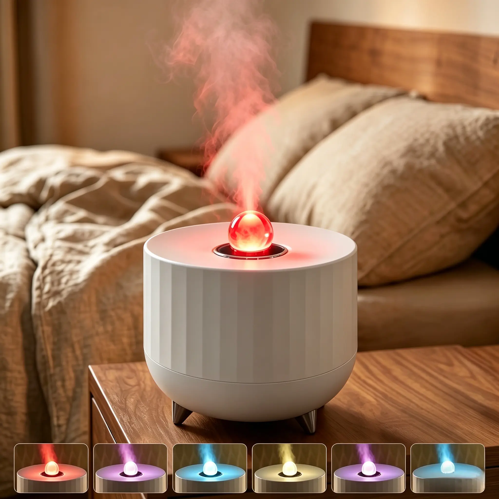 230ml Volcano-Shaped 2-in-1 Mist Aroma Diffuser Humidifier, 5V 5W, Red and Blue Flame Lights, Timer Control, Auto Shut-Off, Soothing Air for Bedroom, Home Office