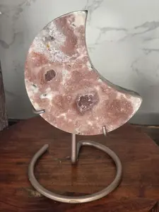 pink amethyst Moon Crystal With Druzy 15 OZ 4 With ROSE GOLD STAND