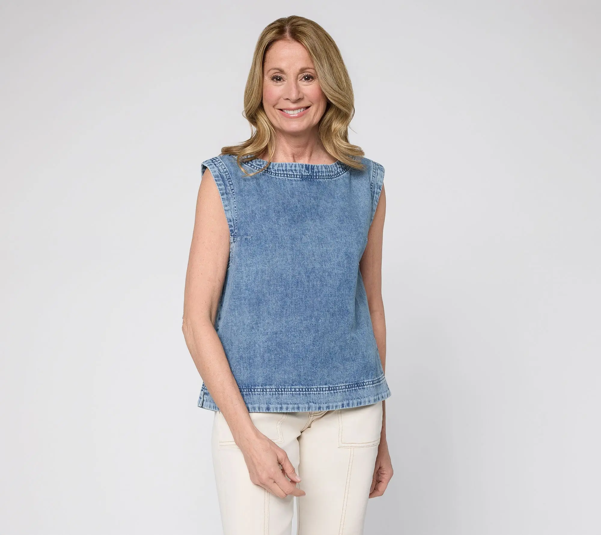 Me by Jennie Garth 100% Cotton Denim Tank Top with Back Pleat