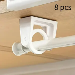 8pcs Contemporary 360° Rotating No Drilling Self-Adhesive Curtain Rod Brackets, Wall-Mounted Holders with Easy Install for Easy Installation, Interior Decoration Accessories