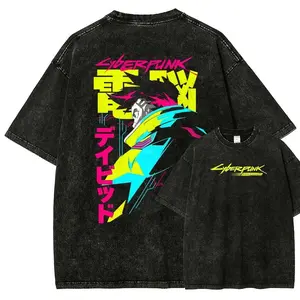 Cyberpunk Edgerunners Shirt, David Martinez Oversized Tshirt, Vintage Anime Graphic Tee, Acid Wash Streetwear, Neon Yellow Graphic Top, Heavyweight Cotton Harajuku Apparel, Unisex Tee