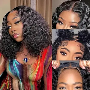 14-inch Short Bob wig 13x4 Deep Curly Bob Wig Human Hair 180% Density Deep Curl 100% hair pre-pulled wet and wavy glue-free clear lace front wig female natural hairline
