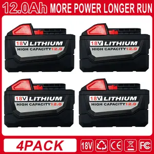 4-PACK 12.0Ah M18 Battery Replacement for Milwaukee M18 Battery 48-11-1812 48-11-1850 48-11-1852 48-11-1828 48-11-1862 For Cordless Power Tools Battery High-capacity lithium-ion Battery