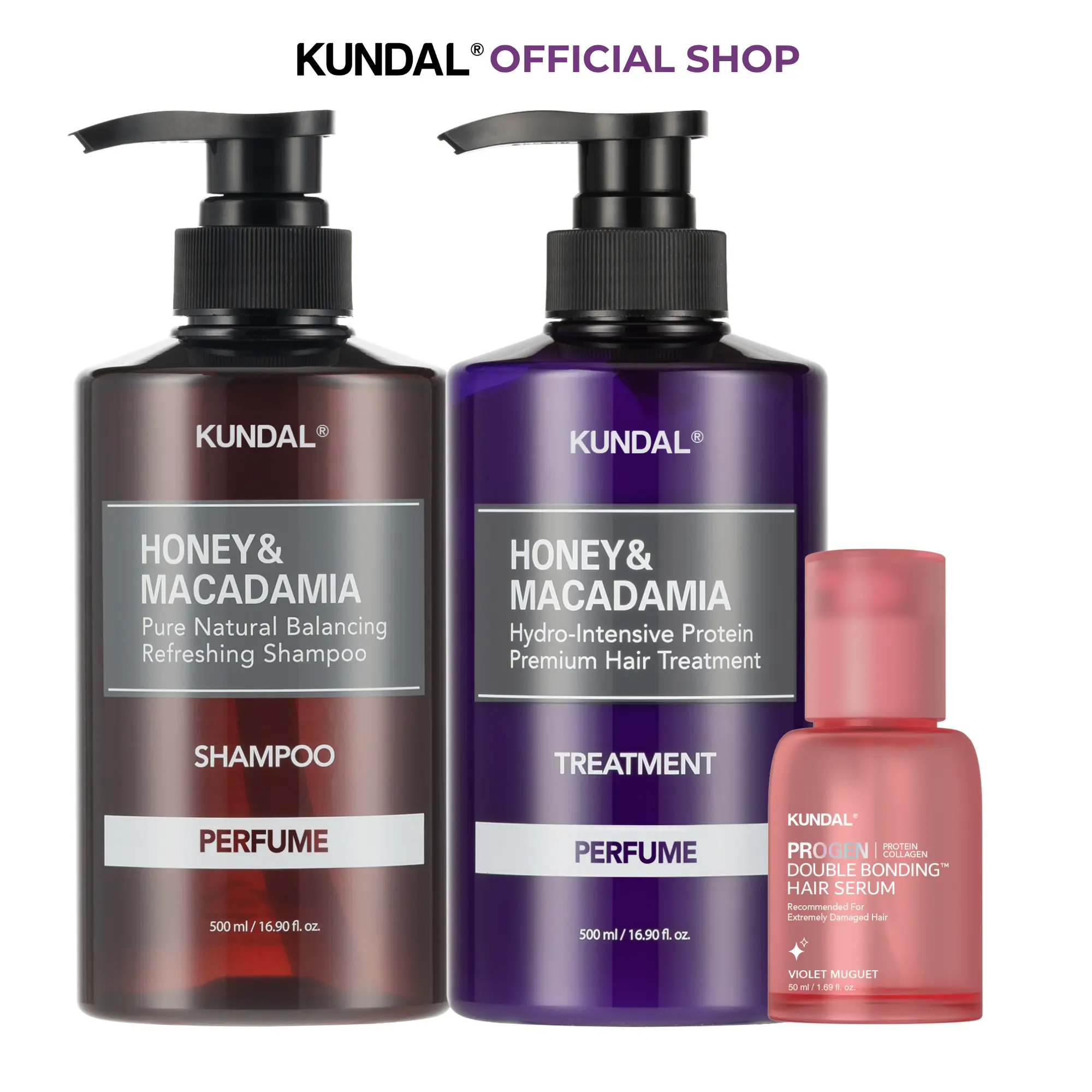 [KUNDAL] Daily Glow & Repair Set: Honey & Macadamia + Progen Hair Serum