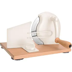 Manual Bread Slicer with Hand Crank, Classic Home Bread Slicer for Homemade Sourdough, Rotary Slicer with Adjustable Thickness, Premium Stainless Steel & Powerful Suction Cups (White)