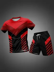 Quick-Dry Sports Tee with Geometric Design, Breathable Micro-Elastic Fabric, Ideal for Football Matches & Training, World Cup Uniform, Gym Outfits